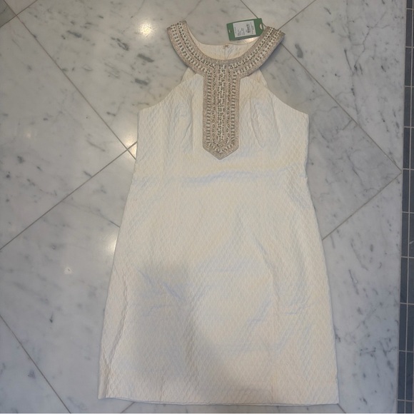 Lilly Pulitzer Resort White Adelina Shift Dress with Gold Accents Size 6 - Picture 3 of 6